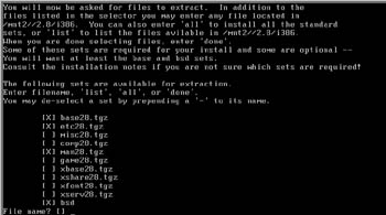 Рис. 2. Программа установки OpenBSD - базовые компоненты системы.