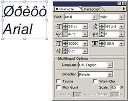 Попытка набрать русский текст шрифтом Unicode в Adobe Illustrator 9 (Win2000). До исправления файла AdobeFnt.lst.