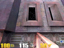 Артефакты при альфа-блендинге в «Quake 3» (OpenGL). Нормальный альфа-блендинг на GeForce2 MX.