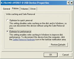 Закладка для включения кэширования записи USB-дисков под Windows XP.