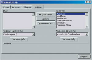 Рис. 3. Организатор Word 2000.