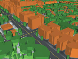  Рис. 1. 2,5-мерный городской пейзаж, реализованный в 3D Analyst.