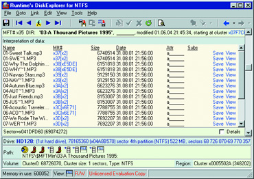 Рис. B. Каталог в Disk Explorer для NTFS.
