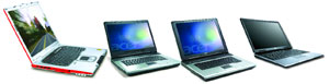 Слева направо: Acer Ferrari 3200, Acer Aspire 1360 и 1520, Fujitsu-Siemens Amilo A7640.