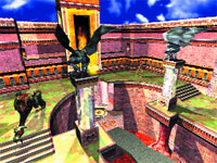 Рис. 4. Скриншот уровня Quake III, нарисованного «игровым ускорителем рэйтрейсинга». Видны динамические тени и отражения.